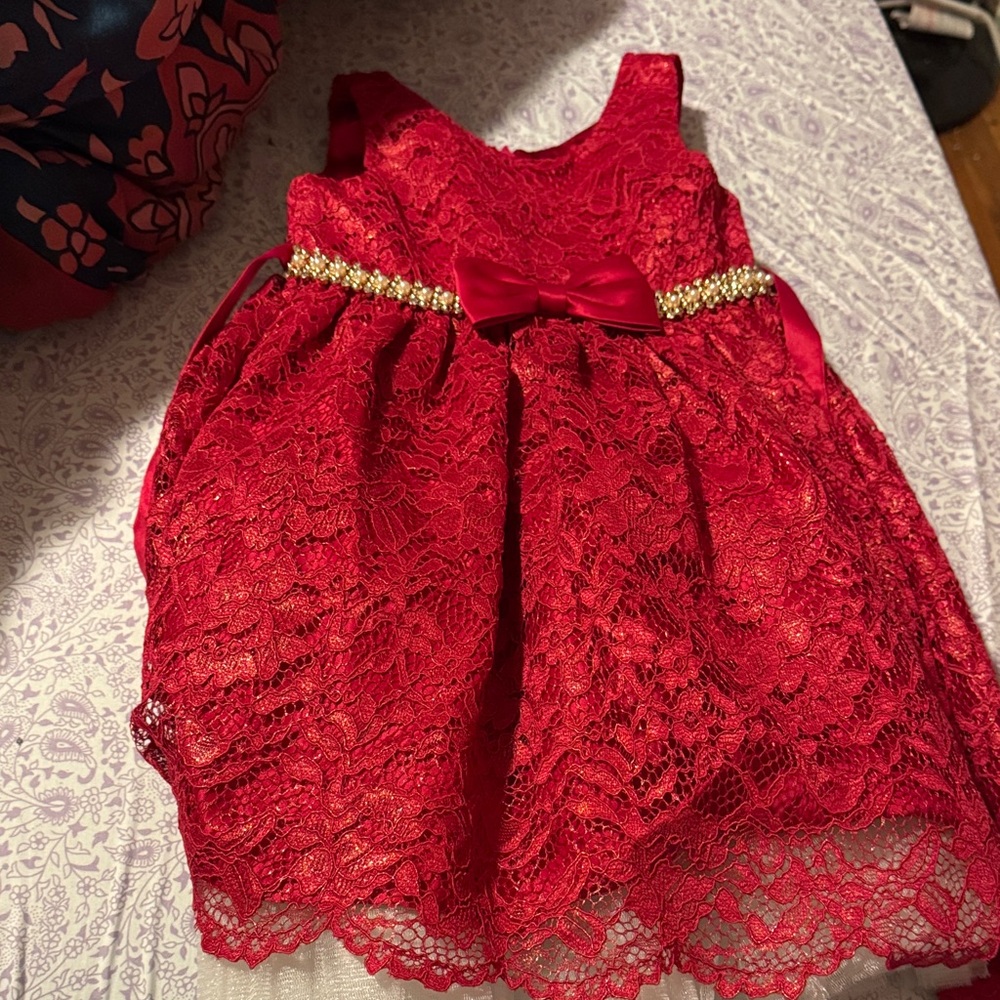 American Princess Red Lace Dress with Gold Accents